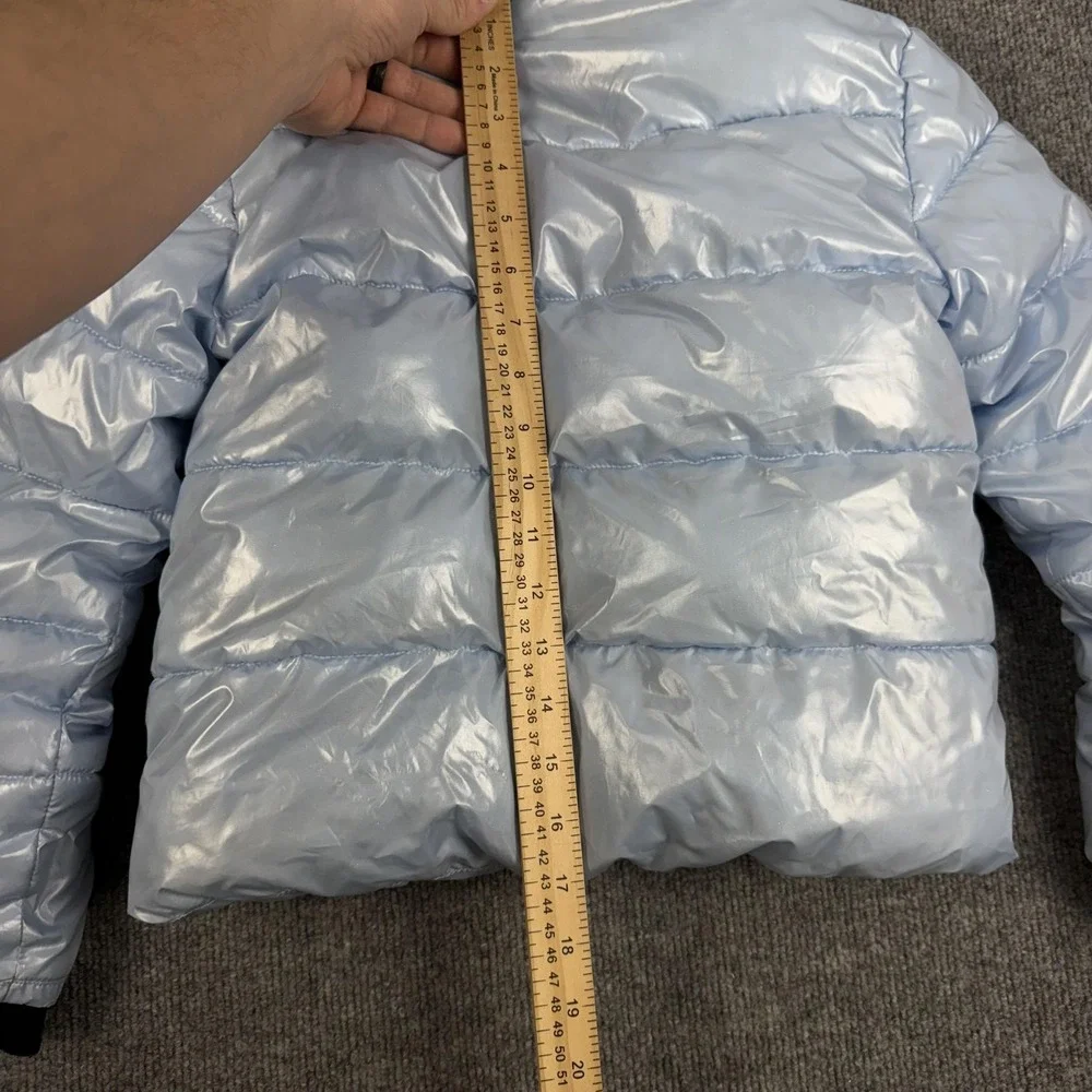 Justice Puffer Jacket Girls XS 5/6 Blue Hooded‎ Sherpa Lined Winter Coat Zip